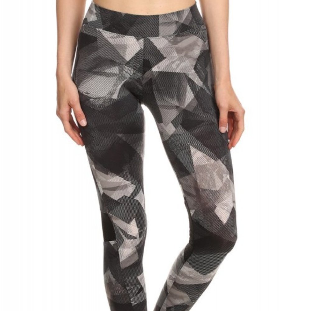 Black & Grey ShoSport Activewear Leggings w/Mesh Panels~XL